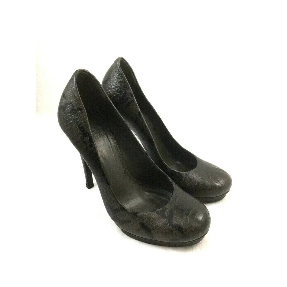 Tory Burch Jude Pump Gray Snake Python Embossed Leather Platform 8.5